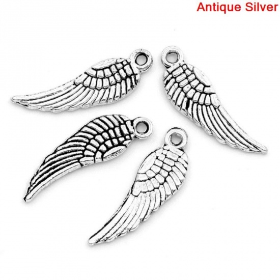 Image de Pendentifs en Alliage de Zinc Aile d'Ange Argent Vieilli Rayées 17mm x 5mm, 50 Pcs