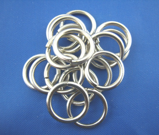 Picture of 1.2mm Iron Based Alloy Open Jump Rings Findings Round Silver Tone 12mm Dia, 100 PCs