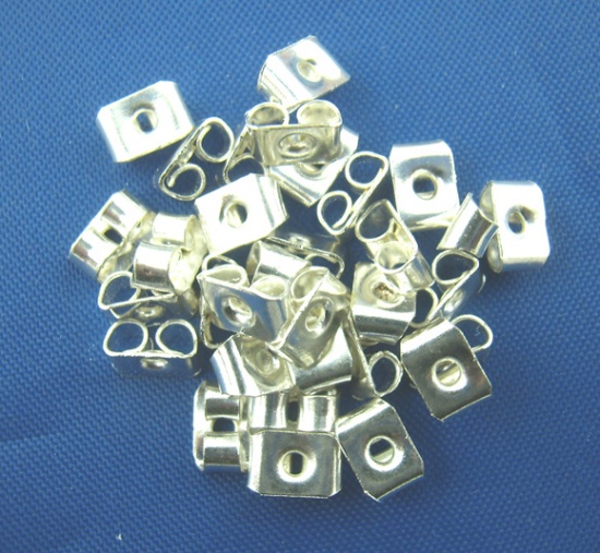 Picture of Alloy Ear Nuts Post Stopper Earring Findings Butterfly Silver Plated 5mm x 4mm, 500 PCs