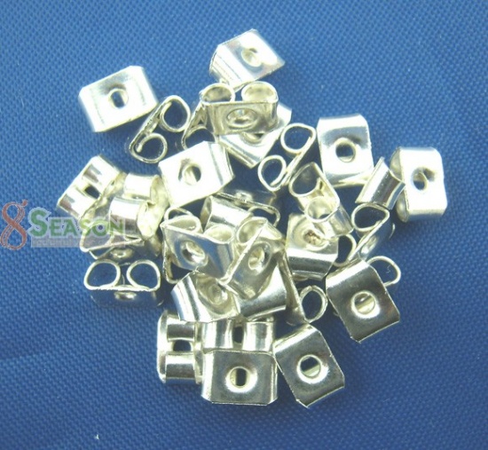 Picture of Alloy Ear Nuts Post Stopper Earring Findings Butterfly Silver Plated 5mm x 4mm, 500 PCs