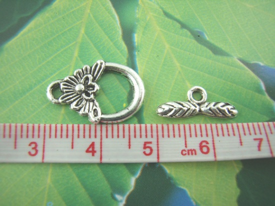 Picture of Zinc Based Alloy Toggle Clasps Pineapple/ Ananas Fruit Antique Silver Color Butterfly 16mm x 6mm 18mm x 12mm, 40 Sets