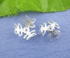 Bild von Zinklegierung Filigran Perlkappen Blumen Versilbert (für 16mm-20mm Perlen) 14mm x 14mm 300 Stück