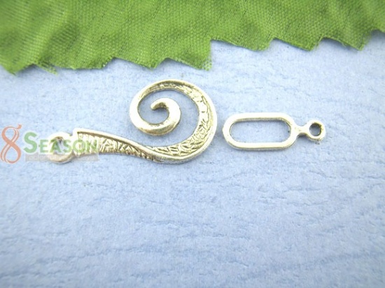 Picture of Zinc Based Alloy Hook Clasps Swirl Antique Silver Color 26mm x 13mm 16mm x 6mm, 30 Sets