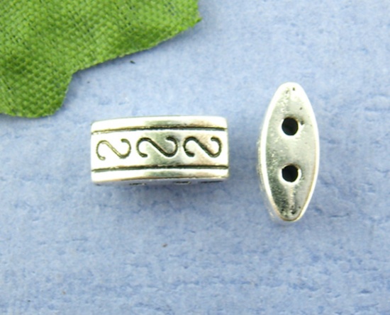 Image de Perles en Alliage de Zinc Ovale Argent Vieilli Alphabet Initial/ Lettre Majuscule Gravé Plaqué 10mm x 5mm, Trou: env. 1.1mm, 50 Pcs