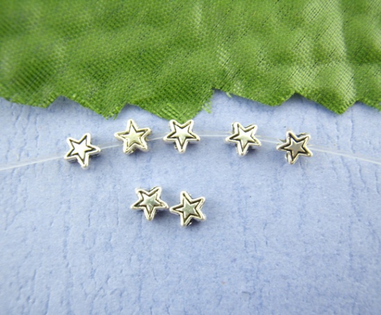 Picture of Zinc Based Alloy Spacer Beads Star Antique Silver Color About 4mm x 4mm, Hole:Approx 1mm, 400 PCs