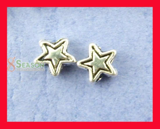 Picture of Zinc Based Alloy Spacer Beads Star Antique Silver Color About 4mm x 4mm, Hole:Approx 1mm, 400 PCs