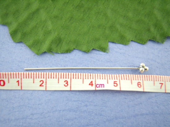 Picture of Zinc Based Alloy Ball Head Pins Antique Silver Color 5.2cm(2") long, 0.7mm (21 gauge), 30 PCs