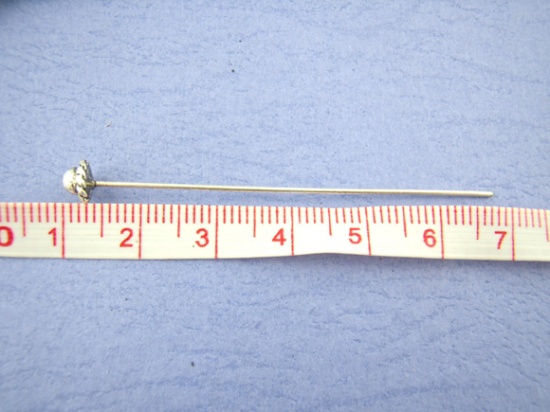 Picture of Zinc Based Alloy Ball Head Pins Antique Silver Color 5.5cm(2 1/8") long, 0.7mm (21 gauge), 30 PCs