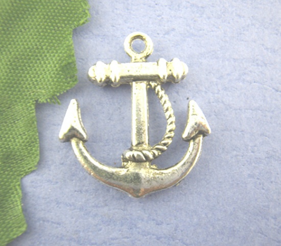 Picture of Zinc Based Alloy Anchor Charms Antique Silver 23mm( 7/8") x 20mm( 6/8"), 20 PCs
