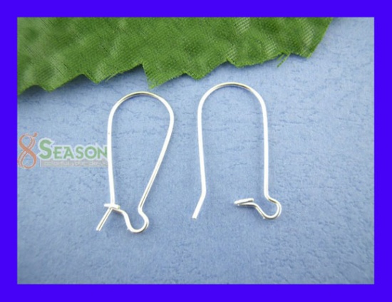 Picture of Alloy Kidney Ear Wire Hooks Earring Findings Silver Plated 11mm x 24mm, Post/ Wire Size: (21 gauge), 250 PCs
