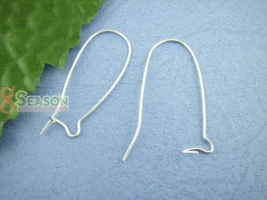 Picture of Alloy Kidney Ear Wire Hooks Earring Findings Silver Plated 16mm x 38mm, Post/ Wire Size: (21 gauge), 200 PCs
