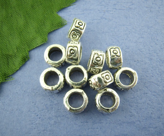 Immagine di Lega di Zinco Separatori Perline Tubo Argento Antico Fiore Disegno Circa 7mm Dia, Foro:Circa 4.0mm, 80 Pz