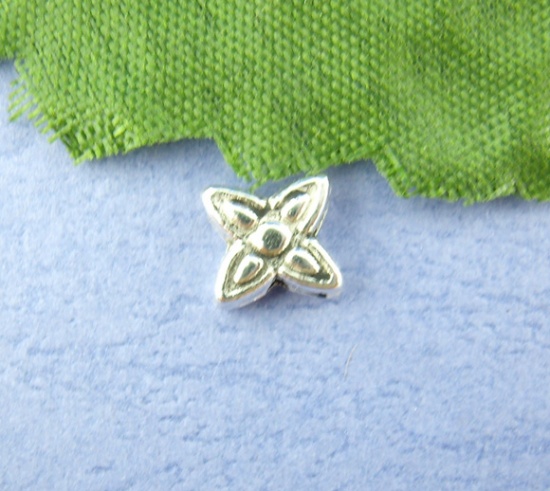 Bild von Zinklegierung Zwischenperlen Spacer Perlen Blumen Antiksilber ca. 8mm x 8mm, Loch:ca. 0.8mm, 100 Stück