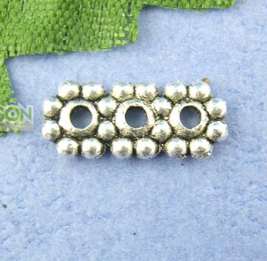 Picture of Zinc Based Alloy Spacer Beads (3 Holes) Snowflake Flower Antique Silver Color About 10mm x 4mm, Hole:Approx 1mm, 120 PCs