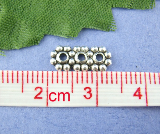 Picture of Zinc Based Alloy Spacer Beads (3 Holes) Snowflake Flower Antique Silver Color About 10mm x 4mm, Hole:Approx 1mm, 120 PCs