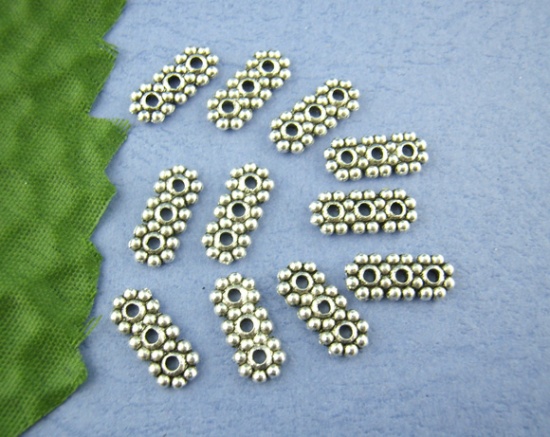 Immagine di Lega di Zinco Separatori Perline Fiore Argento Antico Nulla Disegno Circa 10mm x 4mm, Foro:Circa 1mm, 120 Pz