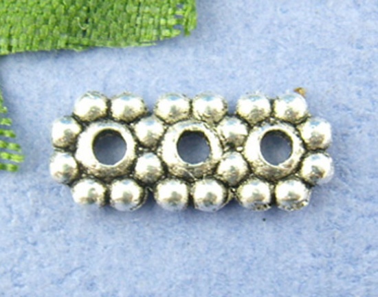 Immagine di Lega di Zinco Separatori Perline Fiore Argento Antico Nulla Disegno Circa 10mm x 4mm, Foro:Circa 1mm, 120 Pz
