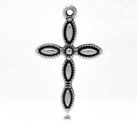 Picture of Zinc Based Alloy Easter Charms Latin Cross Antique Silver Color 29mm(1 1/8") x 18mm( 6/8"), 30 PCs