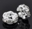 Immagine di Ottone + Strass Separatori Perline Tondo Piatto Argento Placcato Nulla Disegno Bianco Strass Circa 8mm Dia, Foro:Circa 1.6mm, 25 Pz