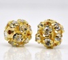 Picture of Brass Spacer Beads Ball Gold Plated Clear Rhinestone About 10mm( 3/8") Dia, Hole:Approx 1.2mm, 10 PCs                                                                                                                                                         