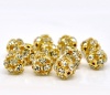 Picture of Brass Spacer Beads Ball Gold Plated Clear Rhinestone About 10mm( 3/8") Dia, Hole:Approx 1.2mm, 10 PCs                                                                                                                                                         