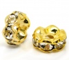 Bild von Messing Rondelle Spacer Perlen Zwischenperlen Rund Vergoldet Weiß Strass ca. 8mm D., Loch:ca. 1.6mm, 25 Stück                                                                                                                                                 