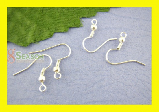 Picture of Iron Based Alloy Ear Wire Hooks Earring Findings Silver Plated 18mm x 19mm, Post/ Wire Size: (21 gauge), 200 PCs