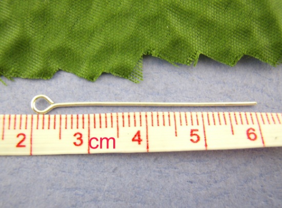 Picture of Alloy Eye Pins Silver Tone 4cm(1 5/8") long, 0.7mm(21 gauge), 350 PCs