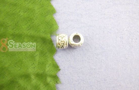 Picture of Zinc Based Alloy Spacer Beads Drum Antique Silver Color Carved About 7mm x 5mm, Hole:Approx 3.7mm, 50 PCs