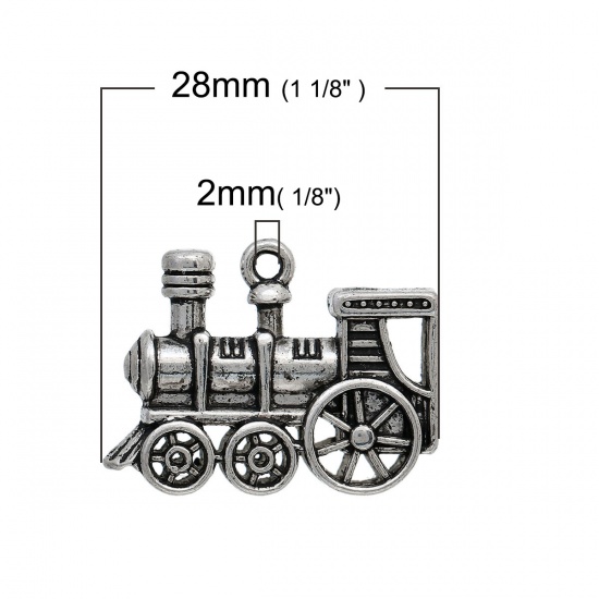 Picture of Zinc Based Alloy 3D Charms Train Antique Silver Color 28mm(1 1/8") x 21mm( 7/8"), 10 PCs