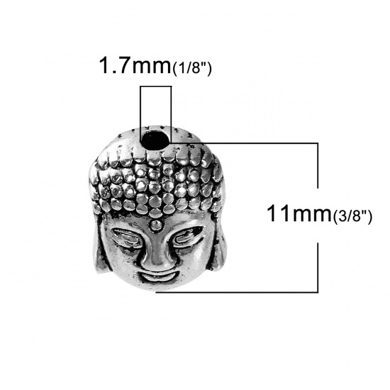 Image de Perles en Alliage de Zinc Argent Vieilli Bouddha Gravé 11mm x 9mm, Taille de Trou: 1.7mm, 20 Pcs