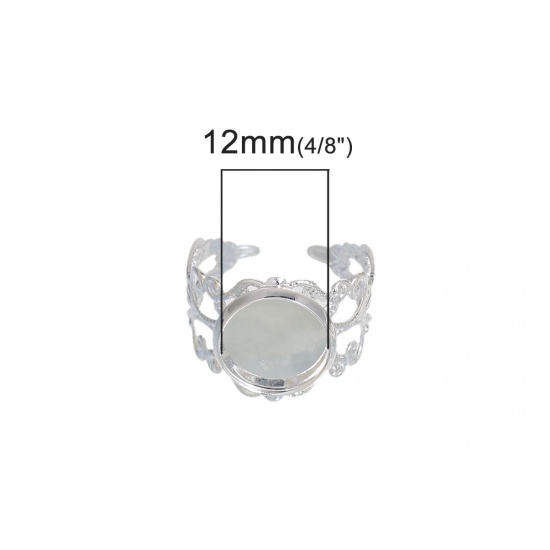 真鍮 調整可能 リング 指輪 円形 銀メッキ 12mm 16.5mm（日本サイズ約11号） 5 個 の画像