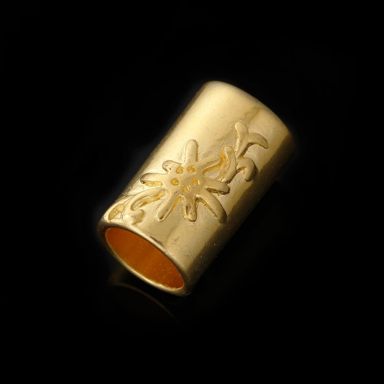 Bild von Zinklegierung Zwischenperlen Spacer Perlen Zylinder Vergoldet Muster ca. 20mm x 13mm, 10 Stücke