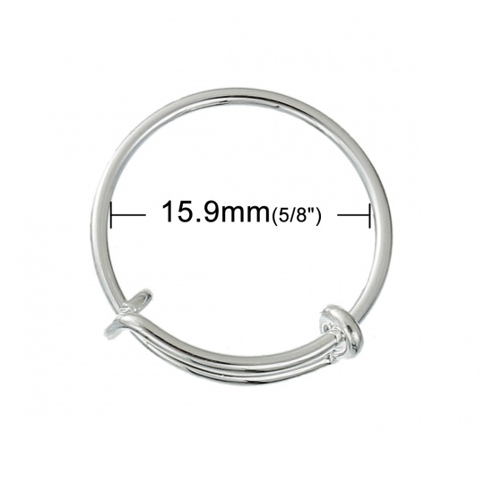 Imagen de Latón Expandible Anillos Doble Bar Ronda Tono de Plata 15.9mm( 5/8")(US size 5.25), 2 Unidades