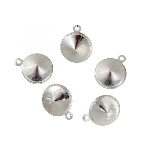 Bild von Messing Charms Rund Versilbert (haltbar 11mm Spitzboden Strasssteinen )15mm x 12mm, 5 Stücke