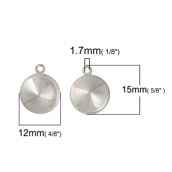 Picture of Brass Charms Round Silver Plated (Can Hold 11mm Dia. Pointed Back Rhinestone) 15mm( 5/8") x 12mm( 4/8"), 5 PCs                                                                                                                                                