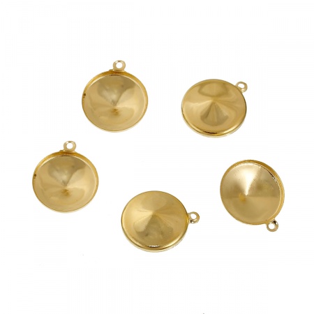 Brass Charms Round Gold Plated (Can Hold 13mm Dia. Pointed Back Rhinestone) 17mm( 5/8") x 14mm( 4/8"), 5 PCs