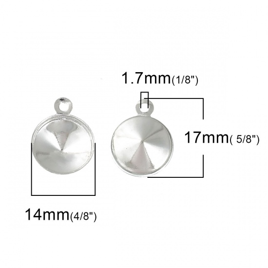 Immagine di Ottone Charm Charms Tondo Argento Placcato (Con Strass di 13mm) 17mm x 14mm, 5 Pz