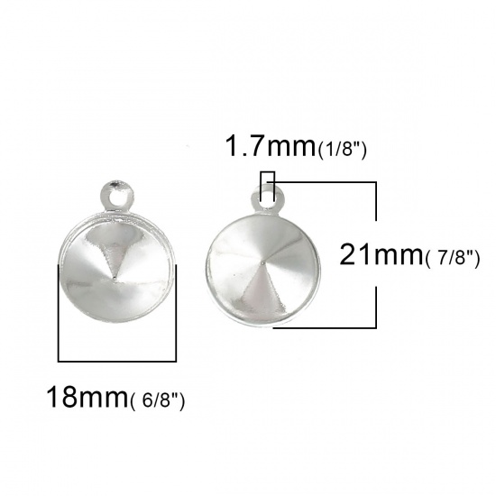 Immagine di Ottone Charm Charms Tondo Argento Placcato (Con Strass di 17mm) 21mm x 18mm, 5 Pz