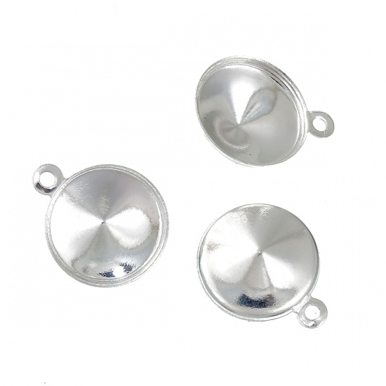 Immagine di Ottone Charm Charms Tondo Argento Placcato (Con Strass di 17mm) 21mm x 18mm, 5 Pz