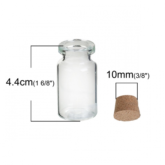 Picture of Glass Bottles Cylinder Jewelry Vials Cork Stoppers Transparent (Capacity: 8.8ml) 44mm x 22mm, 10 PCs