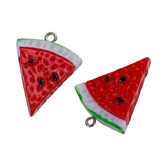 Picture of Acrylic Pendants Watermelon Fruit Red 35mm x 25mm, 5 PCs