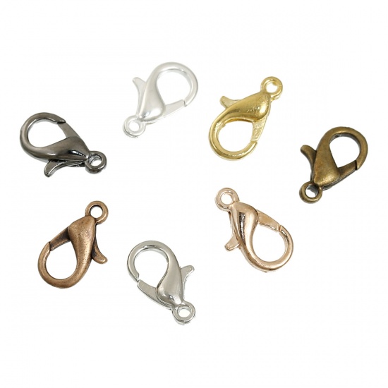 Picture of 140 PCs Zinc Based Alloy & Brass Lobster Clasp Findings Mixed 12mm x 6mm