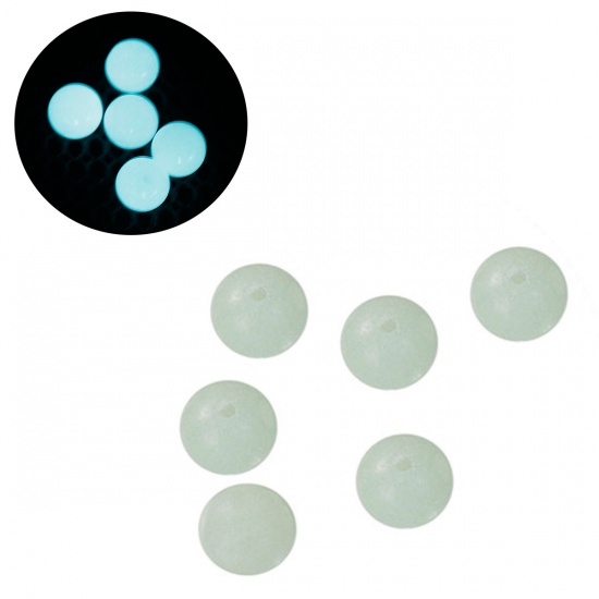 Picture of Stone Blue Glow In The Dark Gemstone Loose Beads Round About 8mm( 3/8") Dia, Hole: Approx 1.5mm, 5 PCs