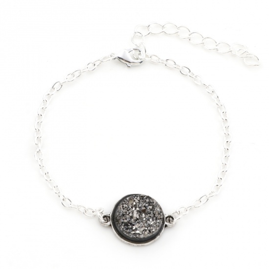 Picture of Resin Druzy /Drusy Bracelets Silver Plated & Antique Silver Silver-gray Round 17cm(6 6/8") long, 1 Piece