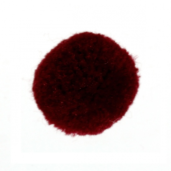 Bild von Imitat Kaschmir Pompon Bommel DIY Handwerk Dekoration Rotweinfarben Rund 20mm D., 30 Stück