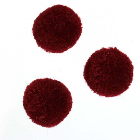 Picture of Imitation Cashmere Pom Pom Balls DIY Craft Decoration Wine Red Round 20mm( 6/8") Dia., 30 PCs