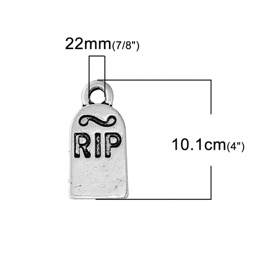 Picture of Zinc Based Alloy Charms Half Oval Antique Silver Color Message " RIP " 16mm( 5/8") x 8mm( 3/8"), 20 PCs