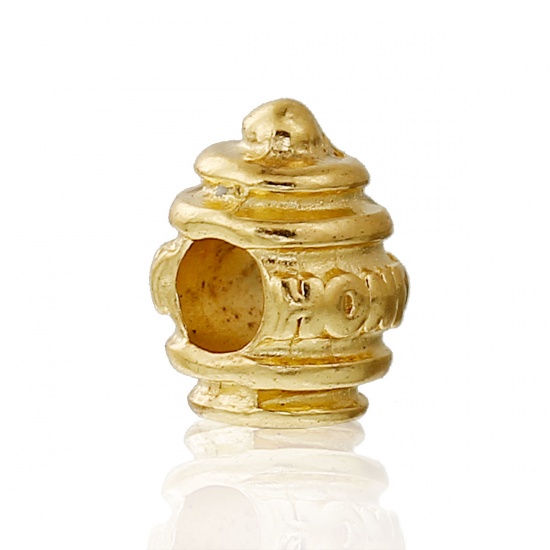 Picture of Zinc Based Alloy Spacer Beads Pot Gold Plated Message " Honey " Carved About 14mm x 12mm, Hole: Approx 5mm, 5 PCs