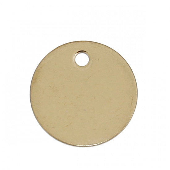 Picture of Stainless Steel Blank Stamping Tags Charms Round Gold Plated Roller Burnishing 10mm Dia., 10 PCs